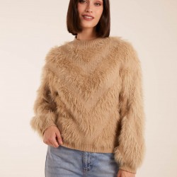Fluffy Round Neck Cuff Sleeve Jumper