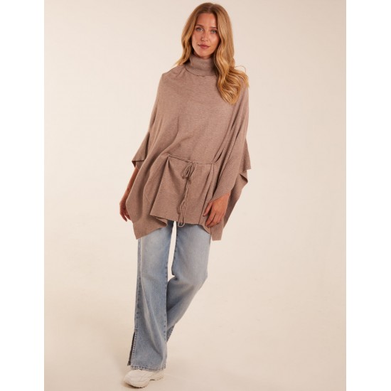Roll Neck Drawstring Poncho Roll Neck Drawstring Poncho