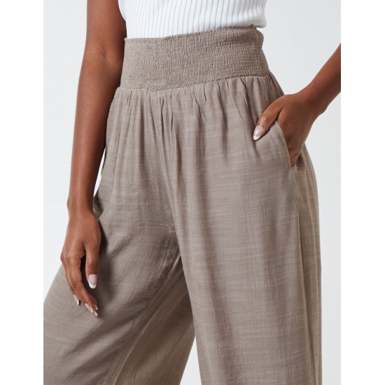 Shirring Waist Wide Leg Trousers Shirring Waist Wide Leg Trousers