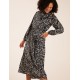 Abstract Animal Print High Neck Blouson Midi Dress Abstract Animal Print High Neck Blouson Midi Dress